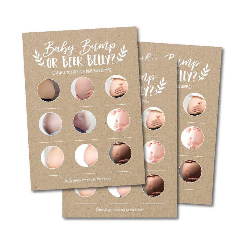 Hadley Designs Baby Shower Games for 25 Guests - Hilarious Beer Belly or Baby Bump Game, Funny Babyshower Game Girl Boy Gender Neutral, Rustic Kraft Gender Reveal Games, Made in USA - Image 1